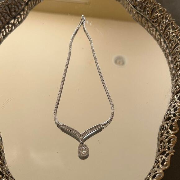 Monet Vintage Silver-Tone Crystal Drop Necklace - Picture 1 of 2